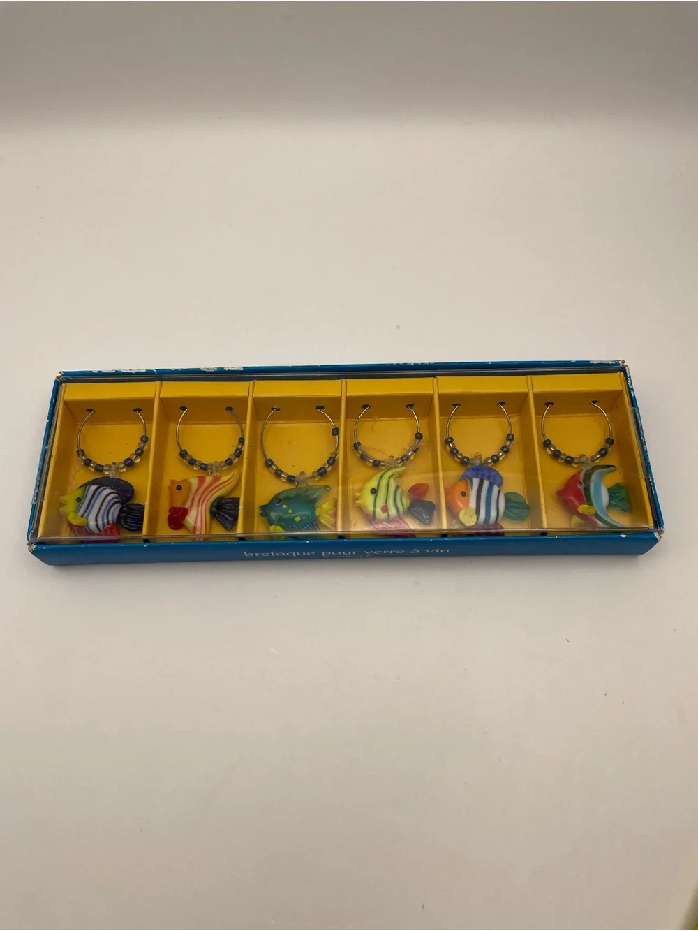 Pier 1 Imports, Multicolor, Glass Wine Charms, Set of 6 Tropical Fish
